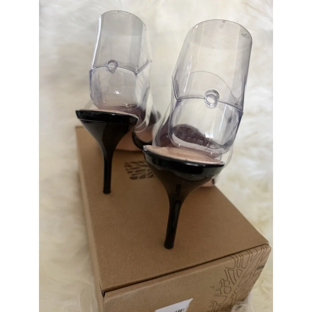 Fashion Women's 9 Heart Clear‎ High Heeled Pointy Toe Sandals Stiletto Mule Slip